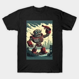 giant robot cyborg attacking the city - Japanese style T-Shirt